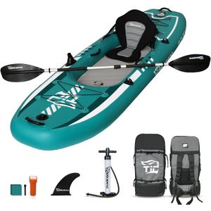TIGERXBANG 10.2'x35''x8'' Inflatable Kayak with Detachable Seat, SUP-Kayak Set Includes Hand Pump/Aluminum Oar/Backpack, Boat for Adults/Kids | for Fishing, Touring