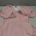 PRETTYGARDEN Women's Spring Midi Dress Long Puff Sleeve Wrap V Neck Flowy Ruffle Pleated Casual Fall Dresses (Pink, L)