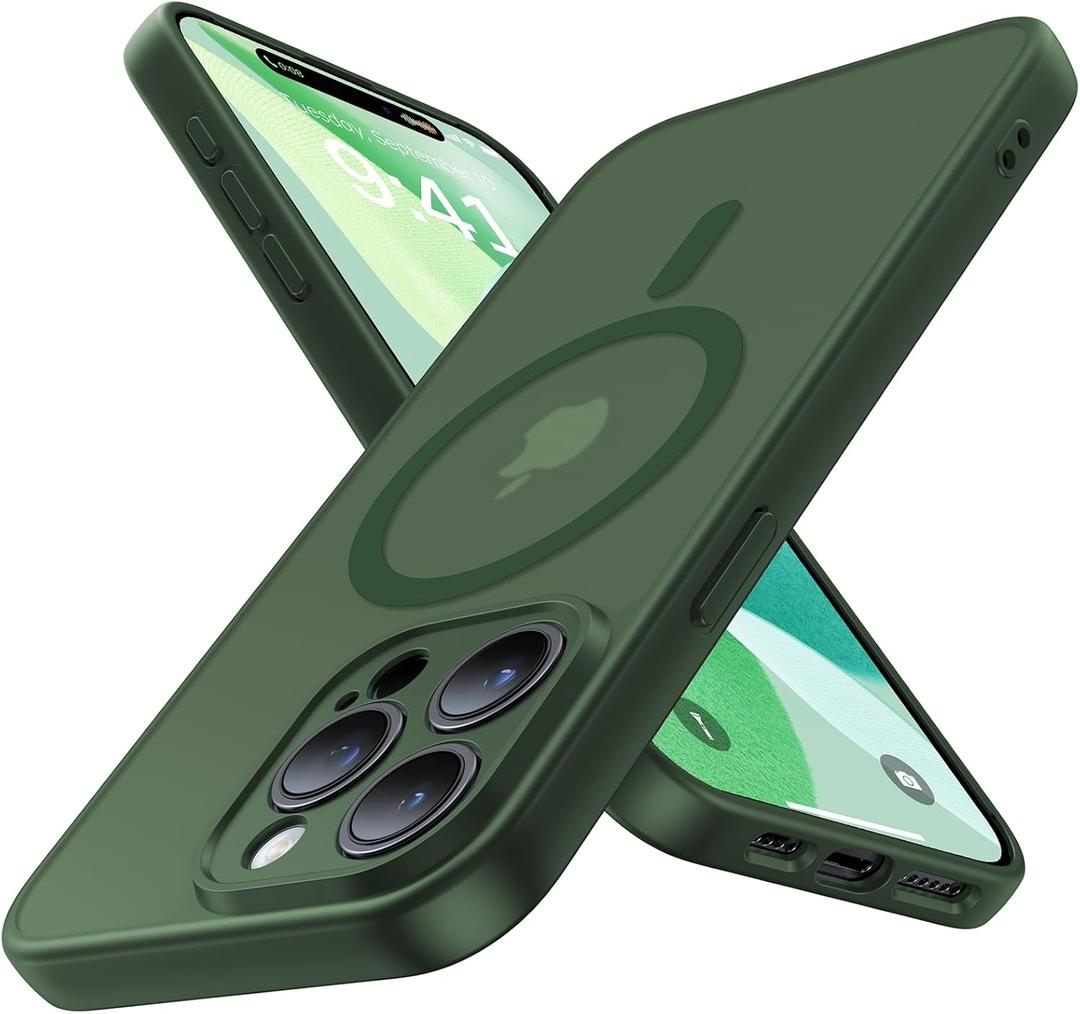 Magnetic for iPhone 14 Pro Max Case,Upgraded [Full Camera Protection][Compatible with Magsafe][Mil-Grade Protection] Shockproof Translucent Matte Phone Case for iPhone 14 Pro Max,Forest Green