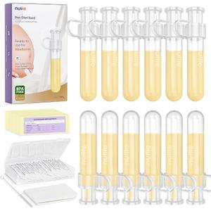 Nuliie Colostrum Collector Kit 7ml/12pcs, Leakproof, Reusable Breast Milk Collector, Heat & Freezer Resistant, BPA-Free, With Cotton Cloth Wipe, Storage Case, Cleaning Brush -Ready-to-Use for Newborns (12 Count)