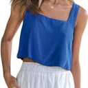 Allimy Women's Summer Thick Shoulder Straps Crop Tops Square Neckline Tank Tops (Blue)