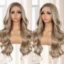 Ash Blonde Lace Front Wig, 13x4 Body Wave Synthetic lace Front Wigs for Women Omber Pre-plucked Long Wavy 150% Density Natural Heat Resistant Hair Daily Use 26 Inch