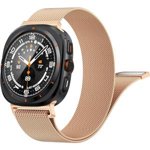 Amzpas Metal Bands for Samsung Galaxy Watch Ultra Strap 47mm Men Women, No Gap Soft Magnet Sport Band Compatible with Samsung Watch Ultra Bands 47mm/ Samsung Watch 7 Ultra Strap (Rose gold)
