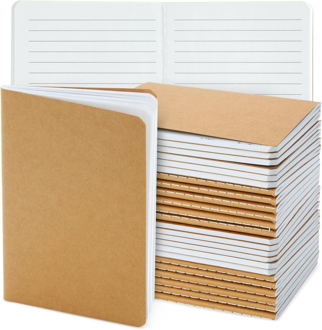 Paper Junkie A6 Kraft Paper Notebook - 4 x 6 in, Brown, 24 Pack Softcover, 80 Lined Pages - Writing Journal for Kids & Students - Bulk Journals - Notebooks & Party Favors - Classroom & Office Supplies