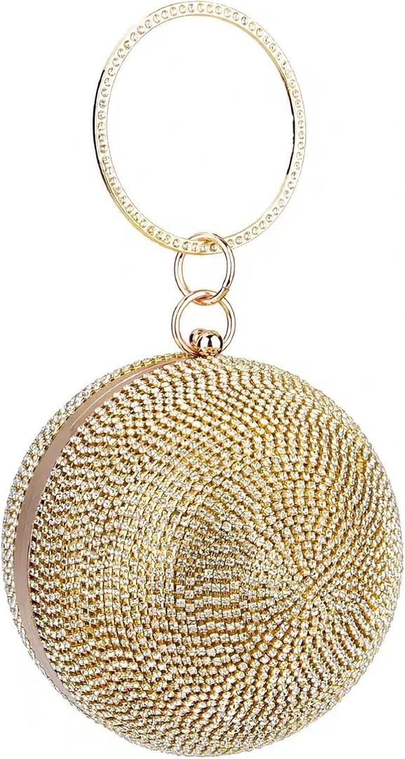 CORIOS Women's Round Ball Crystal Clutch Purse Rhinestones Evening Handbag Sparkly Sequin Glitter Shoulder Bag Bridal Wedding Purse Crossbody Bag for Wedding Banquet Prom Cocktail Party Gold