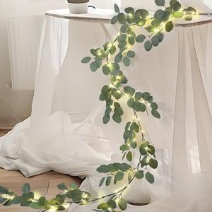 6.56FT Eucalyptus Garland with Lights 96 LEDs 8 Modes Battery Operated with Timer Faux Twig Vine Lights Spring Greenery Garlands for Mantle Fireplace Wall Table Stairs Wedding Party Bedroom Home Decor