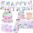 SelfTek 98 PCS, Happy B-irthday Decorations, Birthday Party Decorations Set - Birthday Banner, Plates, Napkins, Tablecloth, Forks, Fans Party Decor Serves 24 Guests
