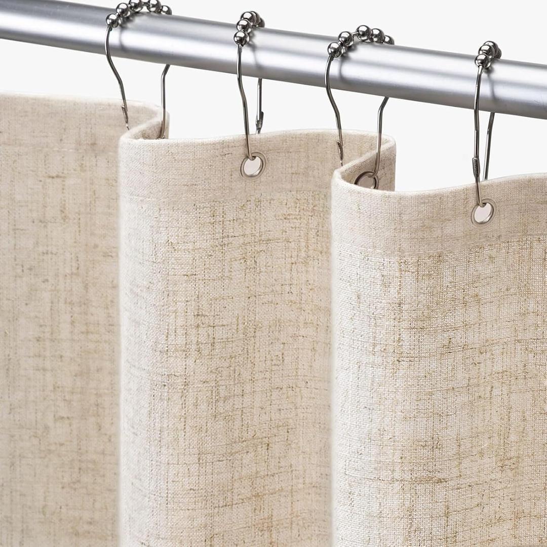 Awellife 90 Inch Extra Long Linen Shower Curtain Beige Boho Farmhouse Shower Curtains for Bathroom Fabric Cream Cloth Liner, Extra Long 72" W x 90" L