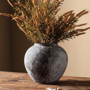 Rustic Distressed Large Ceramic Vase, 8.6 inch Terracotta Pottery Tall Decorative Vases, Concrete Vases Clay Stone Antique Big Vase for Home Decor (Round 8.6 in X 8 in) (Brown+white-a)