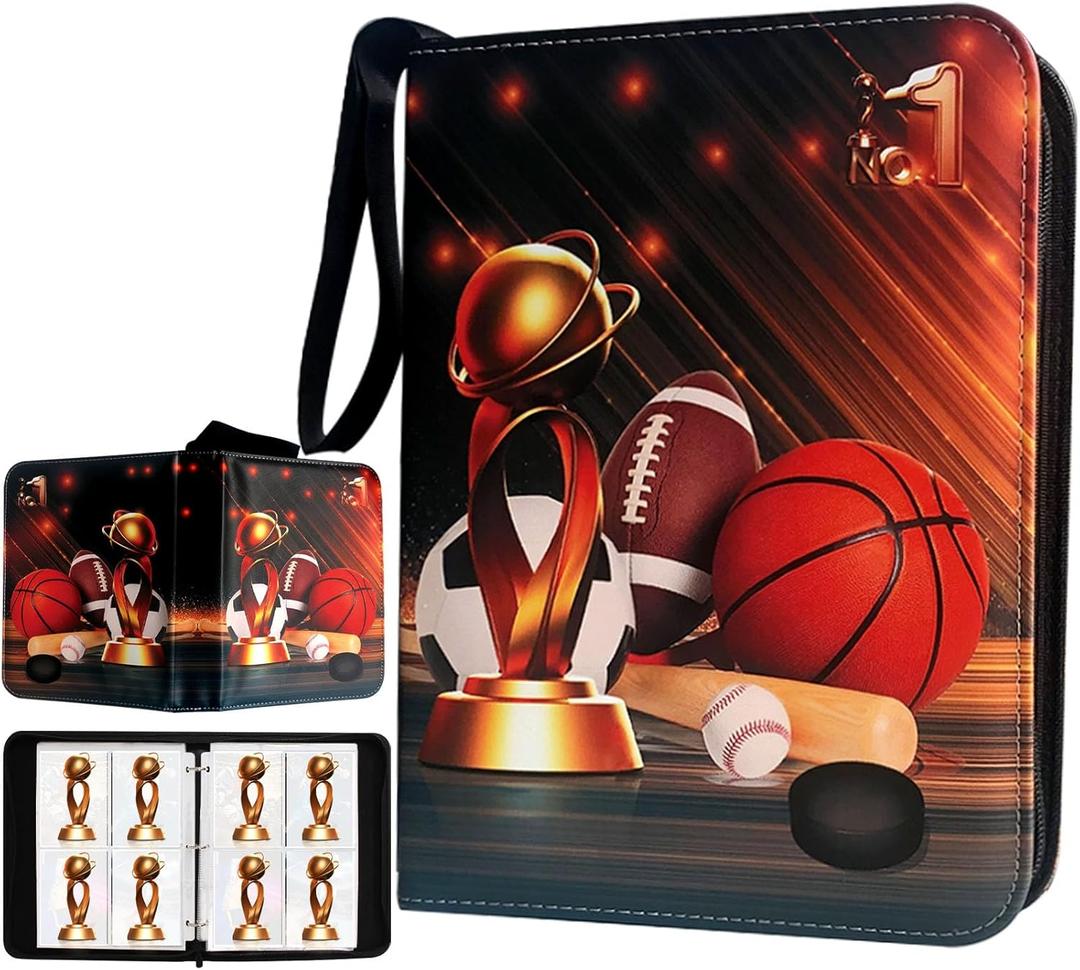 Sports Card Binder 400 Pockets Trading Card Binder with 50 Sleeves Fits 400 Sport Cards, Sports Card Holder Binder with Zipper, Soccer Football Baseball Basketball Hockey Card Gifts Collection Storage