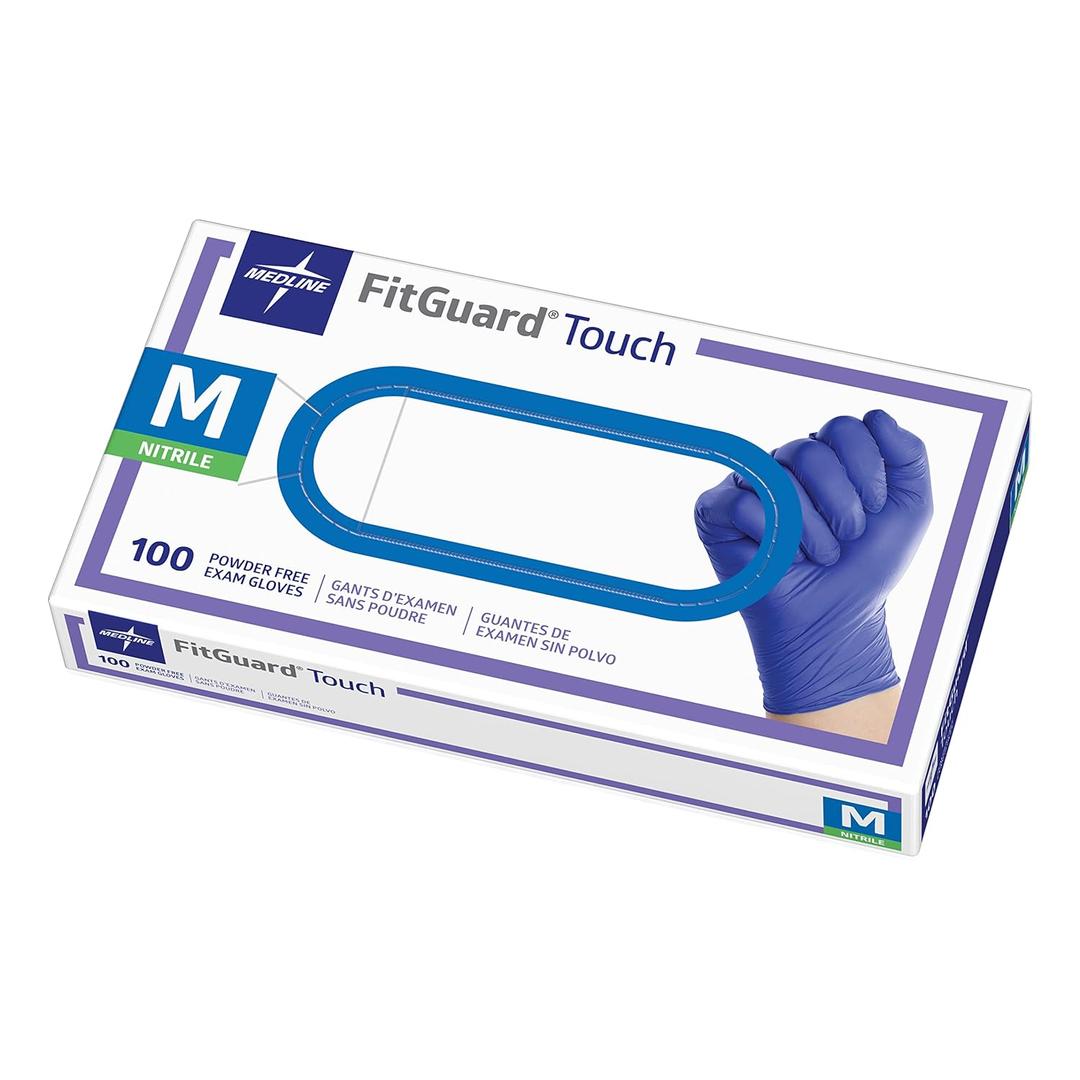 Medline FitGuard Touch Nitrile Exam Gloves, 100 Count, Medium, Powder Free, Disposable, Not Made with Natural Rubber Latex, Excellent Sense of Touch for Medical Tasks, Durable for Household Chores