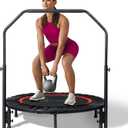 Foldable Mini Trampoline Load 330lbs, 40"/48" Rebounder Trampoline for Adults with Durable Bungee Band and Adjustable Foam Handle for Home Gym, Small Exercise Trampoline for Indoor or Garden Workout (Black & Red)