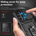 for Samsung Galaxy A25 5G Case, Soft Silicone Rubber Bumper Hard Plastic Phone Case with [Sliding Camera Lens Cover] [360 Rotatable Kickstand Ring] [HD Screen Protector] for Galaxy A25 5G Black