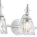 Brushed Nickel Vanity Light, Antique Bathroom Vanity Light Over Mirror, 3 Light Lighting Fixture with Flower Glass Shade, Farmhouse Sconces Wall Lighting for Hallway Living Room Bedroom