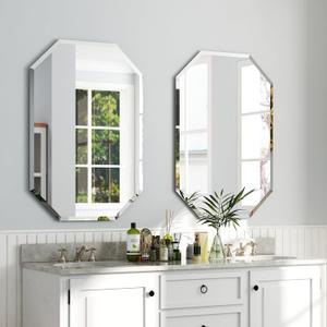 Chende 2 Packs Bathroom Mirror for Wall, 24"x32" Octagon Frameless Mirror with Beveled Edge, Vanity Mirror for Bathroom Living Room Bedroom Vertical or Horizontal