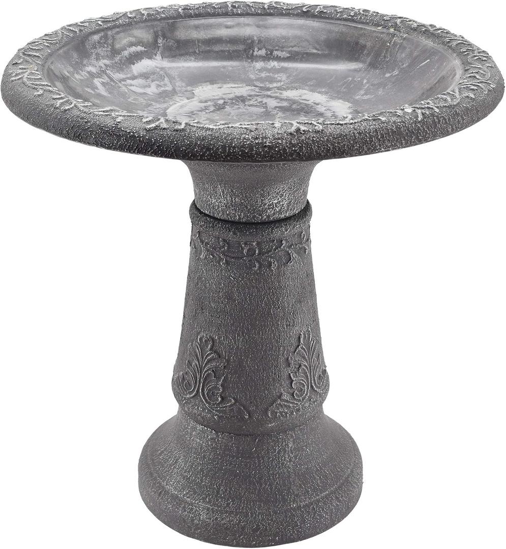 Arcadia Garden Products BB05 Fiberclay Bird Bath Outdoor Garden Decor, Antique Vintage Weather Resistant Water Bowl for Backyard and Patio and, 20-inch Tall, Black