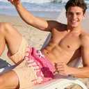 westwolf Men Swim Trunks with Compression Liner Men's 2 in 1 Bathing Suits 7 Inch Hawaiian Board Shorts (X-Large, Yellow Pink)