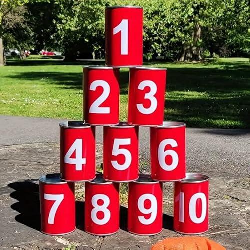 13 Carnival Can Games Bean Bag Toss Carnival Games, Including 10 Tin Cans and 3 Bean Bag Easter Outdoor, Suitable for Family Gatherings, Birthdays, Indoor and Outdoor Activities