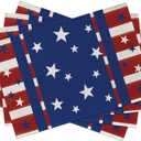 Seliem 4th of July Patriotic Stars Placemats Set of 4, America Red Blue White Stripes Dining Table Place Mats, American USA Kitchen Decor Home Decoration 12 x 18 Inches