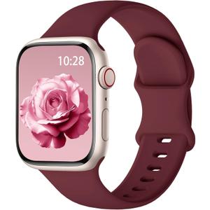 Sport Silicone Band Compatible with Apple Watch Bands 38mm 40mm 41mm 42mm 44mm 45mm 46mm 49mm for Women Men, Soft Wristband Water-proof Strap for iWatch Bands Series 11 10 9 8 7 6 5 4 3 2 1 Ultra SE (Burgundy)
