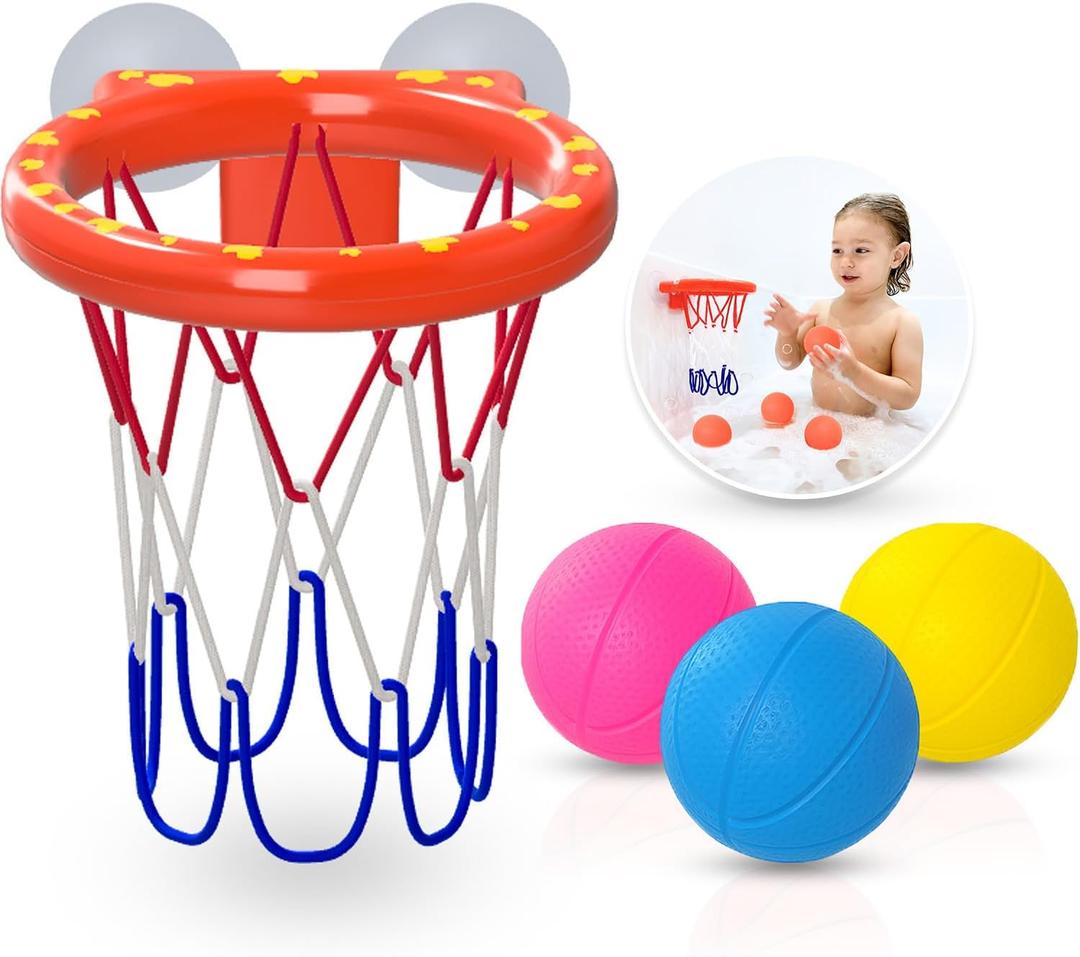 MARPPY Bath Toys - Bathtub Basketball Hoop for Toddler Kids - Bath Toys Mold-Free with Strong Suction Cups and 3 Colorful No-Hole Balls - Fun Shower Toys and Bathtub Toy for Toddlers
