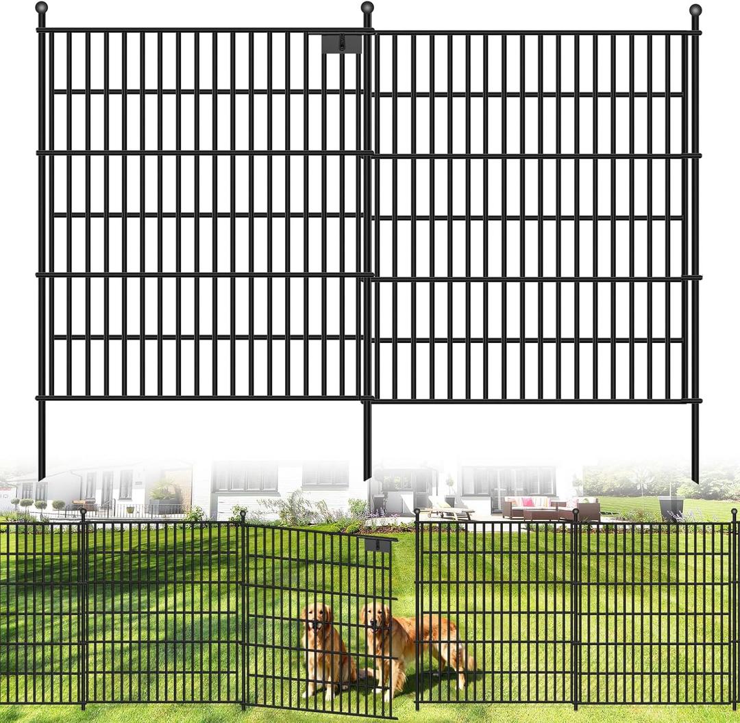 10 Panels No Dig Garden Fence with Gate, 40 in(H) X 24.2 ft(L) Metal Fence Panels, Thickened Rustproof Garden Fencing, Animal Barrier Fence for for Dogs, Rabbits, Landscape, Patio