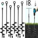 Ground Anchors Screw in, 18 Inch Heavy Duty Swing Set Ground Anchor Kit 6 Pack, Spiral Earth Trampoline Stakes High Wind Metal Auger Stakes for Dog Sheds Tent Carports Camping (Black)
