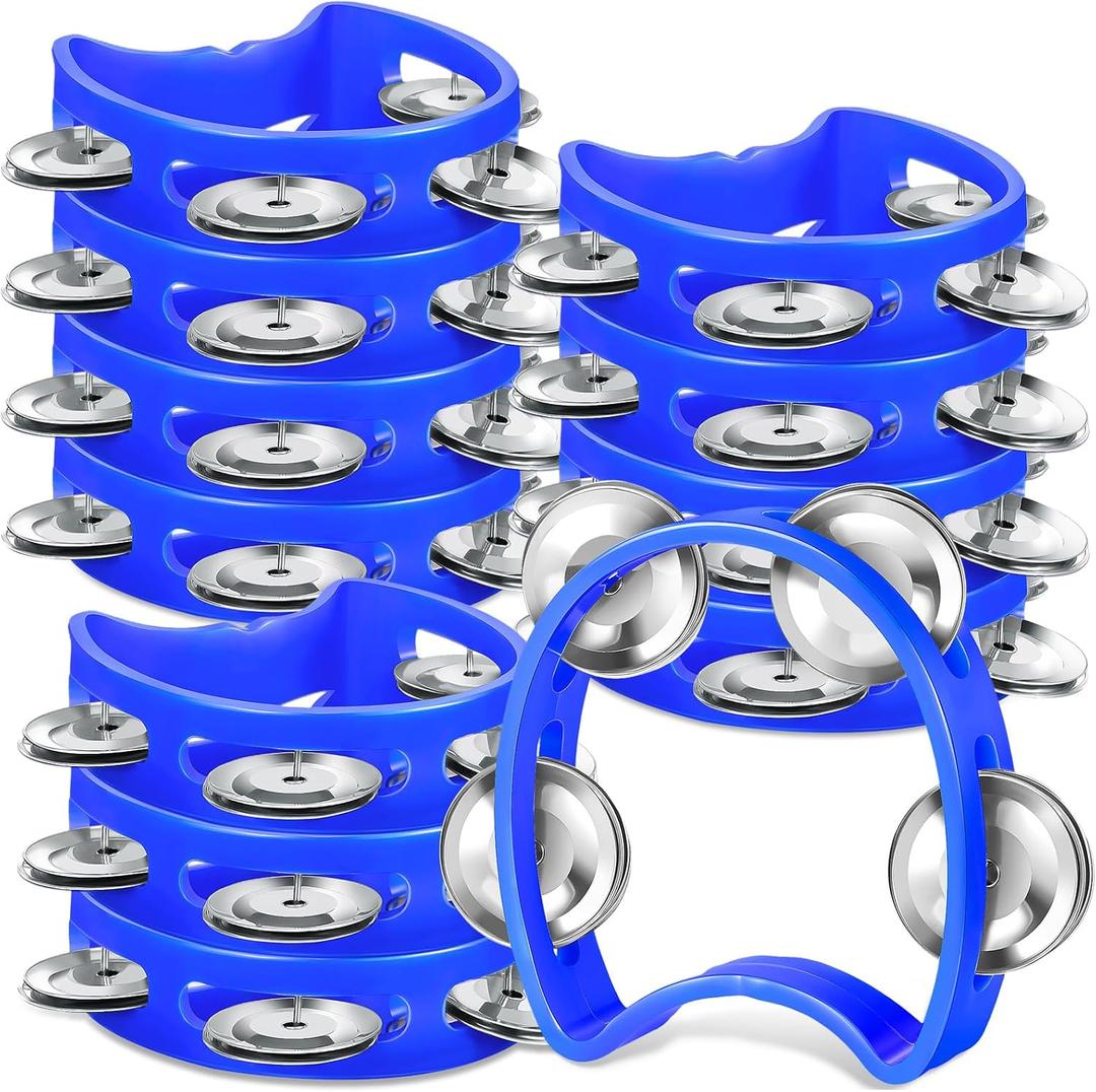 12 Pcs Plastic Percussion Tambourine with 4 Bells Rhythm Musical Instruments for Adults Hand Tambourine Hand Held Percussion Drum for Party Kindergarten Family School Supplies (Blue)