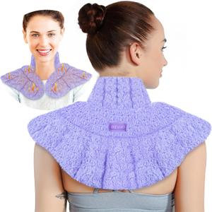 REVIX Microwave Heating Pad for Neck and Shoulders Back, Microwavable Heated Neck Wrap Warmer with Moist Heat, Lavender Aromatherapy Hot and Cold Pack (Purple)