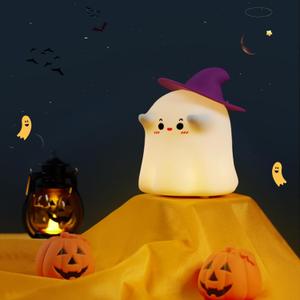 2 x Ghost Night Light for Kids: Cute LED Lamp - Silicone Dimmable Nursery Nightlight - Silicone Rechargeable Bedside Touch Lamp - Funny Office Desk and Halloween Decor for Woman and Kids (Ghost)