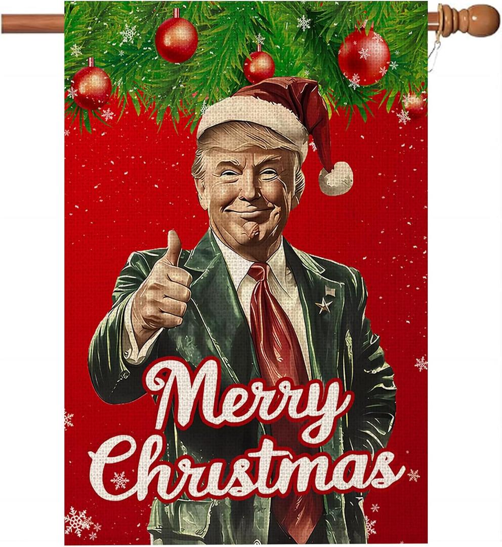 WENWELL Santa Merry Christmas Garden Flag,Burlap Yard Flags,Make Christmas Great Again House Banner for Outdoor,Double-Sided 28 x 40 Inch