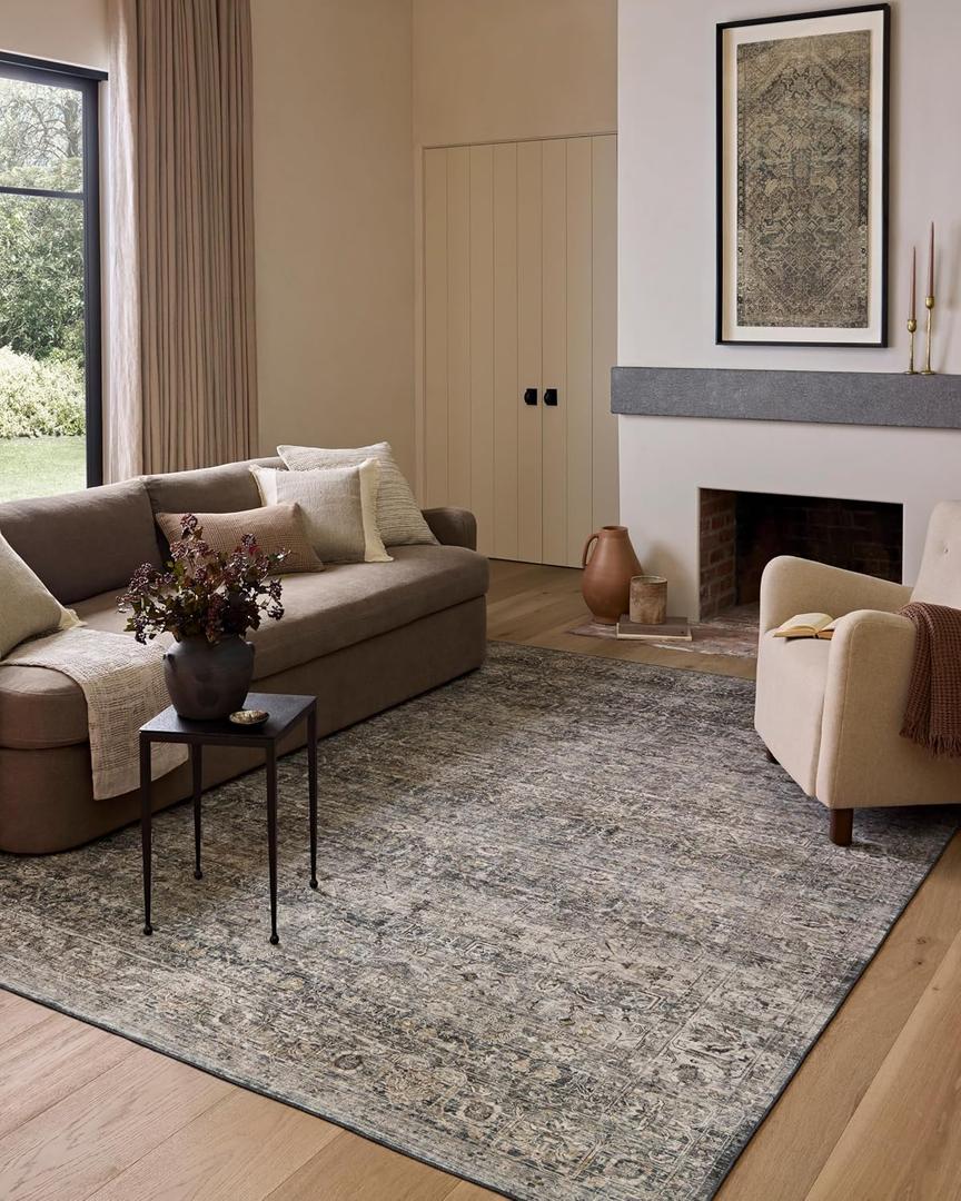 Loloi Amber Lewis Josie Collection JOS-05 Dove/Gold 2'-6" x 10'-0", .13" Pile Height, Low Profile, Machine Washable, Runner Rug