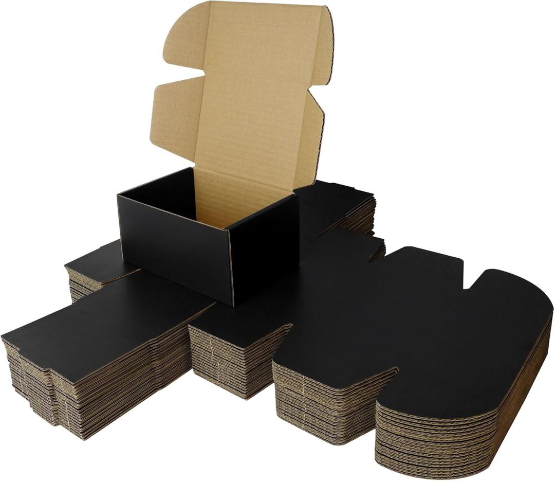 Corrugated Shipping Box Mailers, Rigid Mailers, Black Shipping Boxes with Secure Tuck Closure & 90-Degree Corners - Gift Boxes with Lids for Presents, eCommerce Packaging (6"x4"x3" Black/Set of 20)