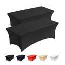 Casa Platino Rectangle Spandex Table Cloth - 2 Pack 4FT Black Stretch Table Covers, Tight Fitted Stretchable Folding Table Cover, Washable, Wrinkle Resistant Tablecloth for Events