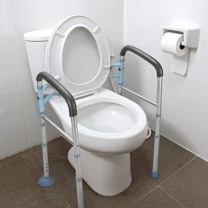 OasisSpace Stand Alone Toilet Safety Rail - Heavy Duty Medical Safety Frame for Elderly, Handicap and Disabled - Adjustable Bathroom Handrails Grab Bar, Fits Any Toilet