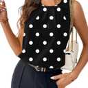 Samefar Womens Summer Tank Tops Pleated Crewneck Casual Loose Chiffon Blouses Sleeveless Tops Business Work Shirts (XXL, Black)