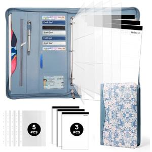 Padfolio Portfolio Folder Binder-Organizer Planner Notebook Zippered Portfolio Padfolio for Women & Men with Document Sleeve,Letter/A4 Size Clipboard,Business Card Holders (Blue Flower)