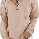 Womens 2025 Hoodies Button Collar Drawstring Hooded Pullover Casual Long Sleeve Tops Sweatshirts Fall Fashion Size S