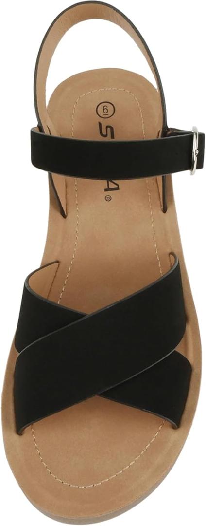 Soda CHESTER ~ Women Flat Sandals Flatform Ankle Buckle Criss Cross Band Straps Sandals Shoes, 6.5