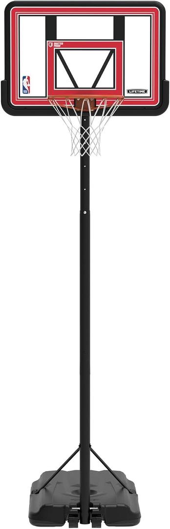 Lifetime NBA Portable Basketball Hoop, 44 Inch Shatterproof Fusion Backboard, Adjustable Height 7.5-10 Ft, Telescoping Adjust, Base with Wheels, Classic Rim