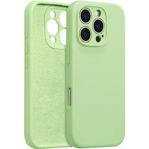 for iPhone 16 Pro Max Case Silicone,with [Full Camera Protection][Soft Anti-Scratch Microfiber Lining],Liquid Silicone Ultra Slim Shockproof Phone Case for Men Women Girls-Matcha