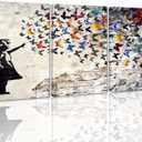 3 Panel Girl and Colorful Butterflies Canvas Wall Decor 20x28inch