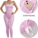 SUUKSESS Women 2 Piece Workout Sets Compression Tummy Control Leggings with Pockets Halter Built in Bra Tank Tops (Pink, M)