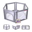 Babelio Wall Mountable Playard, Foldable Playpen for Babies and Toddlers- Adjustable Shape & Area, 62 * 31" Playpen with Zipper Gate, Portable Baby Fence for Indoor & Outdoor