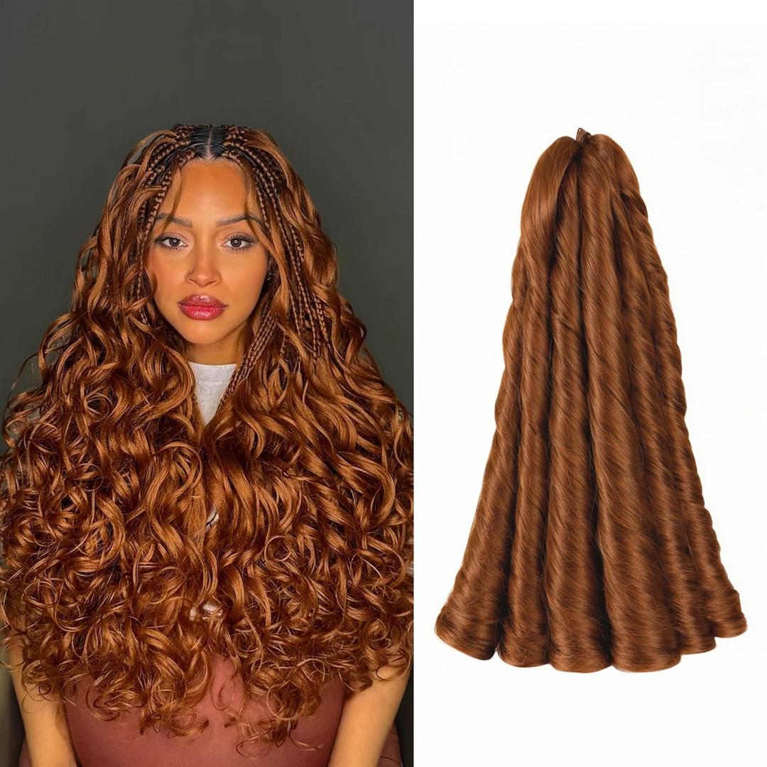 Pure Protein Fiber French Curl Braiding Hair Close to Human Hair 18 Inch 8 Packs Pre Stretched French Curl Crochet Braids Loose Wavy Hair Extensions for Black Women(18Inch,30#)