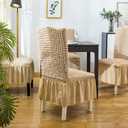 Qubjus Chair Covers for Dining Room Set of 2 Stretch Chair Slipcovers with Skirt Removable Washable Kitchen Chair Protector Cover Set for Home, Party, Wedding(Beige, 2Pcs)