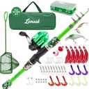 Kids Fishing Pole, Kids Portable Telescopic Fishing Rod Set, Tackle Box and Fishing Net Combo Kit, Kids Fishing Gear for Boys and Girls Age 5-10 and Youth (Green)