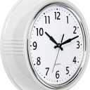 Bernhard Products Retro Wall Clock 9.5 Inch White Kitchen 50's Vintage Design Round Silent Non-Ticking Quality Quartz Clock for Home Office Nursery Bathroom Classroom Easy to Read (White)