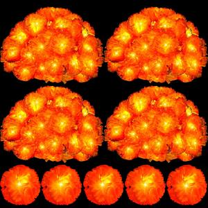 Retisee Marigold Garland Lights 9.8ft 20 LED Artificial Marigold Flowers Home Decor Orange Fairy Curtain Lights Battery Operated for Diwali Day of The Dead Pooja Party Decoration (4 Pack)