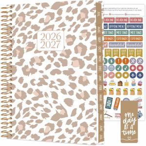 bloom daily planners 2026-2027 Planner - Academic Year (July 2026 - July 2027) Monthly & Weekly Soft Cover Planner for Women - 13 Month Calendar Agenda Book with Stickers - 5.5" x 8.25" - Tan Leopard
